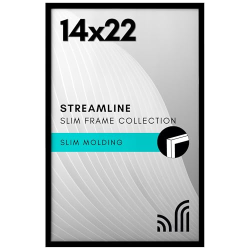 Americanflat 14x22 Picture Frame with Polished Plexiglass - Streamline Collection - Thin Border Picture Frame for Wall Display - Hanging Hardware Included - Black