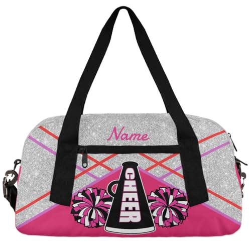 Personalized Pink Glitter Cheerleading Bag Girls Dance Bag Customized with Name Sports Duffel Bag Kids Travel Tote Bag Cheerleader Gifts