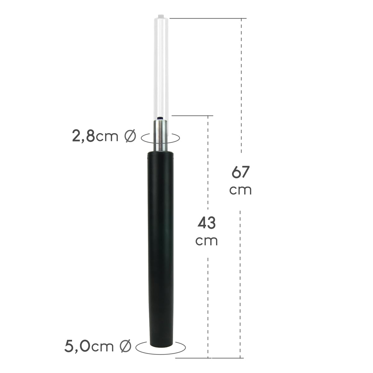 Cilindro a gas per sedia da ufficio, sgabello alto, seduto in piedi, altezza cilindro, 43-67 cm, universale, pistone in metallo Classe 3, colore nero