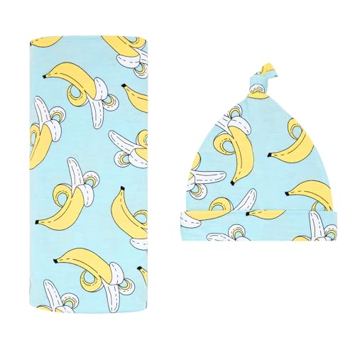 Image of Little Sleepies Swaddle & Hat Set, Baby Swaddles Newborns, Soft Viscose from Bamboo Swaddle Blanket Wrap (Bananas)