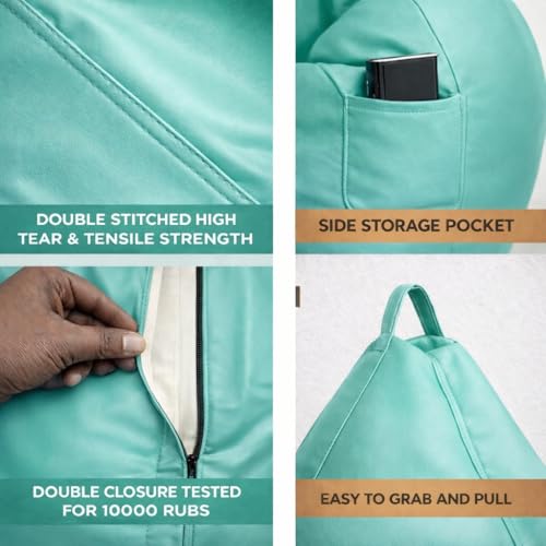 Image of 4XL Tear Drop Bean Bag with Footrest & Cushion | Premium Leatherette Bean Bag Cover | XXXXL Lounger Chair for Living Room | Without Beans | Upto 150 Kg (Aqua, XXXXL)
