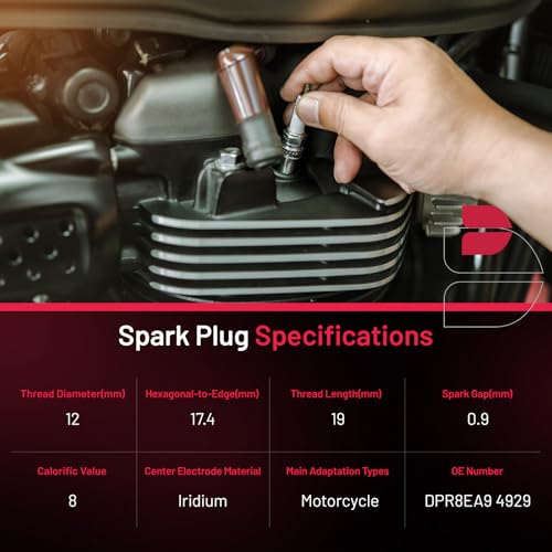 Image of BDFHYK 4929 Iridium Spark Plugs Compatible with Kawasaki Compatible with Triumph for Yamaha for Honda for Suzuki Universal Motorcycle Spark Plugs Replacement for DPR8EA9 Set of 4
