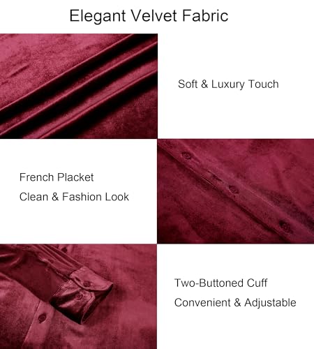 Alex Vando Mens Velvet Shirts Regular Fit Long Sleeve Soft Stretch Casual Button Down Shirt