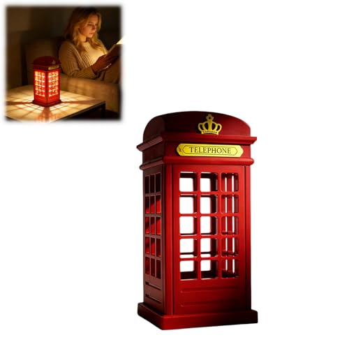 London Phone Booth Night Light | USB Rechargeable, Touch Dimmable with Warm Glow | for Room, Reading Nook, Nightstand & Home Office Desk (Red)