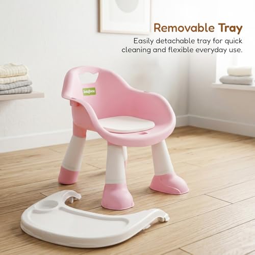 Image of Baybee Booster Seat for Baby | Feeding Chair with Tray | Portable Dining Seat for Toddlers | Baby Feeding Solution for Home & Travel (0-6 Years, Pink)