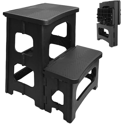 2 Step Stool Foldable, Folding Step Stool Chair with 8" & 17" Dual Heights, 300 lbs. Load, Non-Slip Steps Ladder Collapsible Stools for Adults Kids, Step Stool for Kitchen, Bathroom, RV, Bedroom Cover