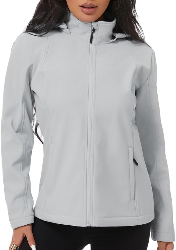 GGleaf Women's Softshell Jacket Light Insulated Windbreaker Hooded Windproof Coat for Outdoor Hiking - Image 5