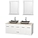 Wyndham Collection Centra 60" Double Bathroom Vanity in Matte White, Ivory Marble Countertop, Altair Black Granite Sinks, and 24" Mirrors