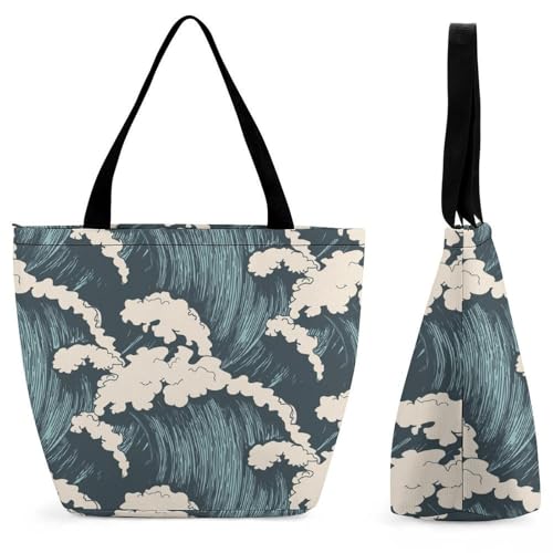 Sac à main pour femme design vague avec grand volume de rangement 28.5x18x32.5cm