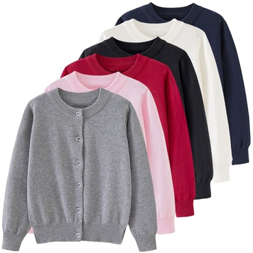 Girls Cardigan School Uniform Sweater Button Down Crew Neck Long Sleeve Cotton Sweaters Outerwear Toddler for Fall Winter (Pink, 7-9 Years)2
