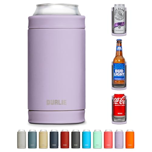 DUALIE 3 in 1 Insulated Can Cooler - Universal Size for 12 oz Cans, Slim Cans, and Bottles - Lavender