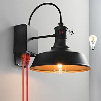 Dusk to Dawn Motion Sensor Outdoor Porch Lights with GFCI Outlet Black Exterior Lighting Fixtures Wall Mount Waterproof Farmhouse Outside Lights for House Patio Garage,Bulb Included