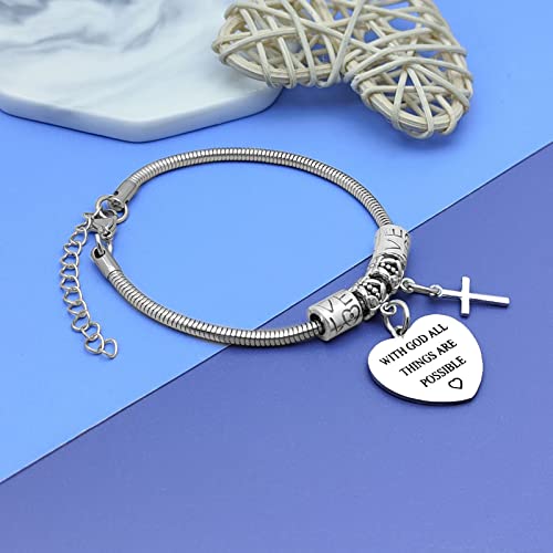 Image of DlaeKua Christian Bracelets for Women Positive Quotes Gifts Religious Gifts Baptism Presents for Daughter Granddaughter Faith Gift for Goddaughter Godson Inspirational Gift for Her Christmas Presents