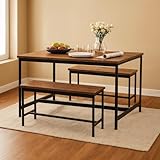 MUEBLANA - Mesa Comedor 4 Personas – Minimalista, Resistente y fácil de armar – Acero y Madera – Ideal Cocina o...