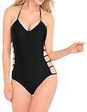 Womens One Piece Sexy Plunge Neck Strappy Swimsuit Swimwear Monokini (X Large, Strappy Black)