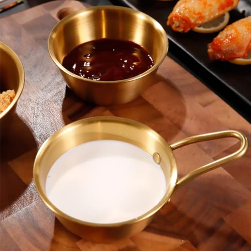 Image of 2-Pack Makgeolli Bowls | 304 Stainless Steel Korean Traditional Rice Wine Bowls with Handle | Gold Finish Soup Bowl, Camping Food Bowl, Hiking Cup | 10 oz (300 ml), 4.7 Inch