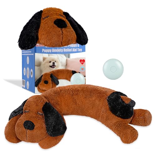WEOK Juguete de latido del corazón para cachorros para aliviar la ansiedad por separación, latido del corazón, animal de peluche, calmante para la ansiedad, ayuda al comportamiento, juguete de peluche