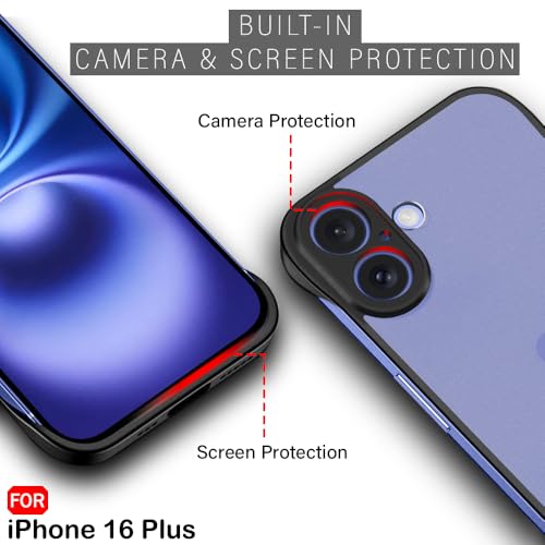Image of TheGiftKart Hybrid Ultimate Slim Back Case Cover for iPhone 16 Plus | Lightweight Profile | Hard Back Cover for iPhone 16 Plus (PC & TPU, Frosted Matte Translucent, Black Sides)