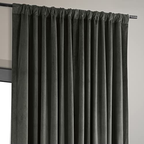 HPD Half Price Drapes Signature Velvet Thermal Blackout Curtains for Living Room 108 Inch Long (1 Panel) Rod Pocket Insulated Blackout Curtains for Bedroom Window Curtains, 100W x 108L, Gunmetal Grey