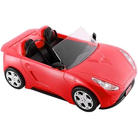 Convertible Car for Dolls, Glittering Deep Red Convertible Doll Vehicle with Working Seat Belts Ideal Gift Increase Children's Fun Cover