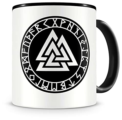 Samunshi® Valknut mit Runen B Taza de café o té Vikingo Germanen negro 300 ml