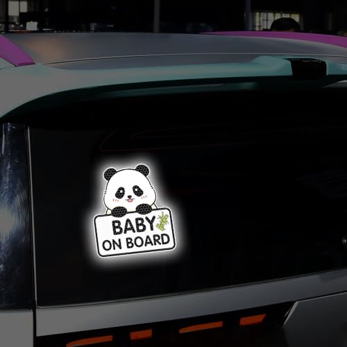 Image of Panda Baby On Board Sticker for Cars, Cute Highly Reflective Kids in Car Sticker Sign for Car Window Bumper Truck Auto Warning Decals (1PCS, White)