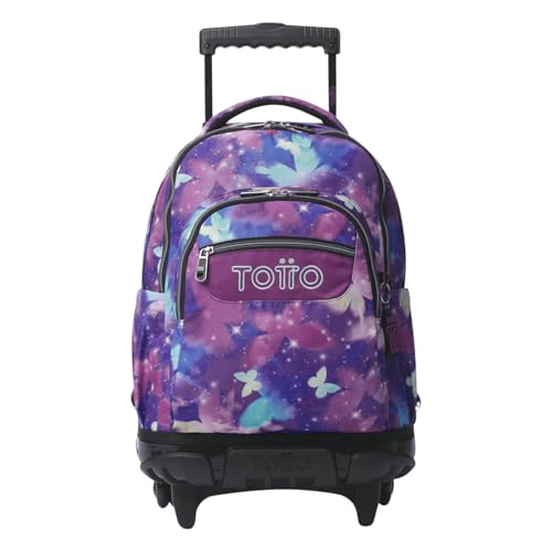 TOTTO - Zaini scolastici con ruote, capacità 26 l, diversi modelli, con tasca per PC, maniglia telescopica, tasche laterali bottiglia, cinghie ergonomiche, stampe uniche, Star Butterlfy Glitter, 60