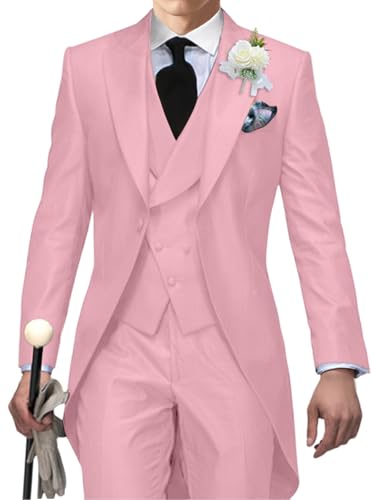 Men's Tailcoat Suit,Mens Tuxedo 3 Piece Slim Fit Suits Double Breasted for Men Summer Wedding,Proms,Concert,Pink,4XL