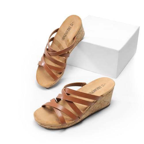 DREAM PAIRS Dressy Wedge Sandals for Women Casual Summer, Comfort Cork Strappy Platform Slides Sandals4