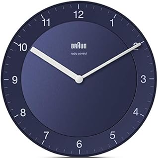 Braun Klassische Funkwanduhr Mitteleuropäische Zeitzone (MEZ/GMT+1) mit ruhigem Uhrwerk, leicht lesbarem Zifferblatt mit 20 cm Durchmesser in Blau, Modell BC06BL-DCF.