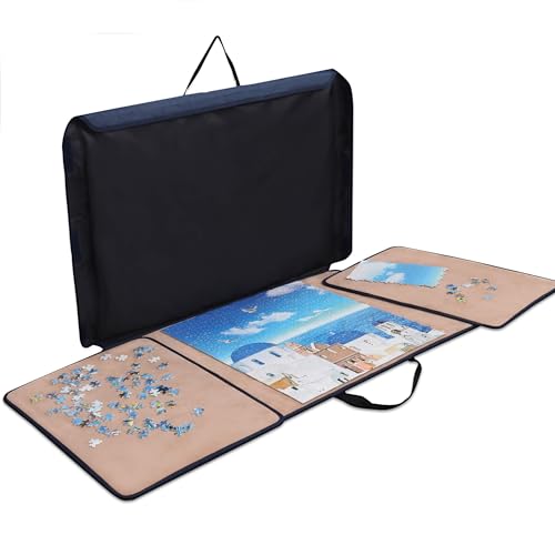 Becko Jigsaw Puzzle Board Portable Puzzle Case Puzzle Storage Puzzle Saver, Non-Slip Surface, for Up to 1000 Pieces (Dark Blue & Khaki)
