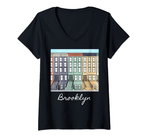 Damen Brooklyn Brownstones. T-Shirt mit V-Ausschnitt Cover
