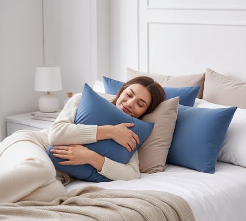 Image of 400TC Cotton Feel Glace Cotton Double Bed Elastic Fitted Bedsheet King Size Set || Includes 1 Solid Plain Fitted Bedsheet King Size with 2 Pillow Covers (78 x 72 Inches, Mist Blue)