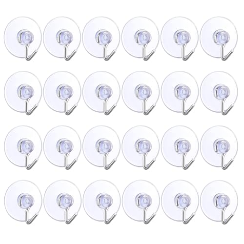 24pc 4cm Christmas Light Hooks Suckers - Clear Plastic Suction Cup Hooks for Glass Windows, Bathroom, Wall & Shower Towel