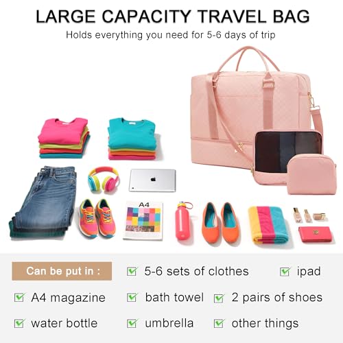 Travel Duffle Bag for Women Carry on Bags Overnight Weekender Bags Toiletry Hospital Gym Bag with Shoe Compartment 3pcs — view 4