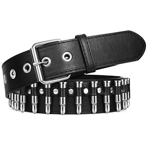 SUOSDEY Women Leather Belt for Jeans Dress Bullet Rivet Belts Women Men Black Studded Gothic Belt Punk Style with Metel Buckle Hip Hop