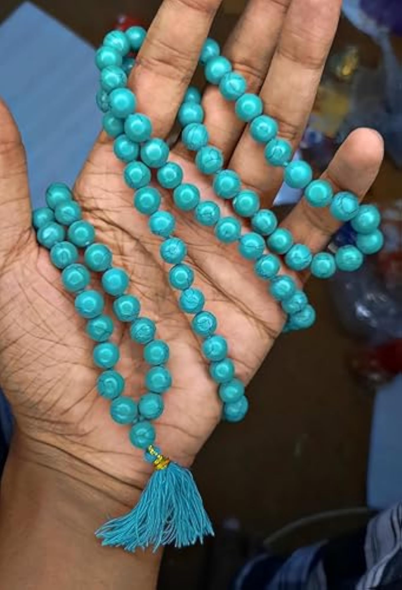 Turquoise Mala Necklace, 108+1 Beads for Men, Certified