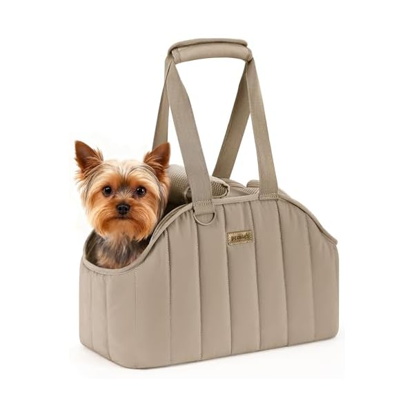 pecute Hundetasche für Kleine Hunde 4kg, Tragetasche Hund Hundetragetasche Leichte, Faltbare Hundetransportbox, Katzen Transporttasche für Unterwegs (Khaki)
