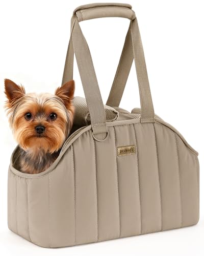 pecute Hundetasche für Kleine Hunde 3kg, Tragetasche Hund Hundetragetasche Leichte, Faltbare Hundetransportbox, Katzen Transporttasche für Unterwegs (Khaki)