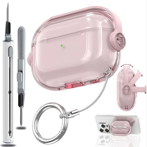 OJBSEN AirPods Pro3 �P�[�X 2025 AirPods Pro ��3���� �P�[�X ���S���b�N�t�� �����[�ۂ��� �v��3�J�o�[ �X�^���h�@�\�t�� �N���[�i�[�L�b�g�t�� �G�A�[�|�b�Y�v��3�J�o�[ ���C�����X�[�d�Ή� LED�� �X�g���b�v�t��