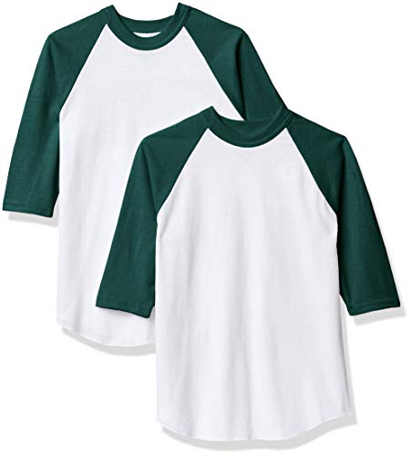 Soffe Boys Baseball Jersey T-Shirt, White Dk Green (2 Pack), Small