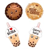 AnnoDeel Boba Bubble Tea Foil Balloon, 4pcs Large Cookies Bubble Milk Tea Mylar Balloons for Boba Birthday Baby shower Girl Tea Party Decoration