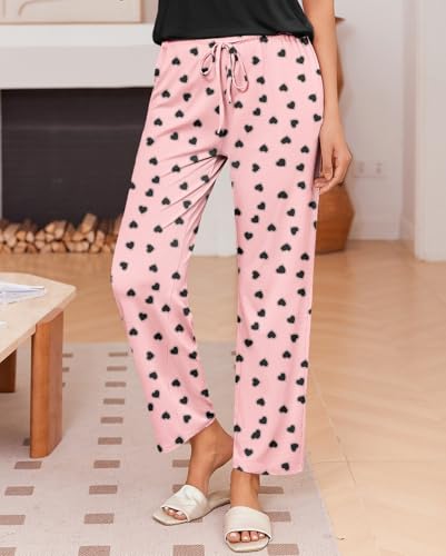 Image of Ekouaer Pajama Sets for Women Round Neck Pjs Short Sleeve Sleepwear with Long Pants Loose Lounge Sets