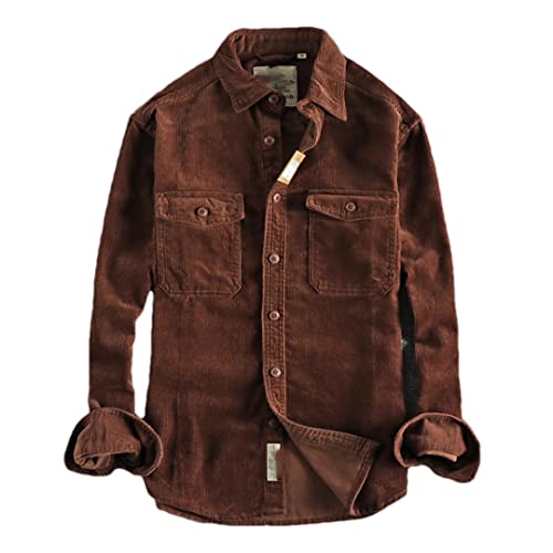 Chemise vintage en velours côtelé Disimlarl pour homme coupe ample et confortable couleur café XL
