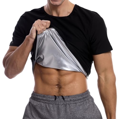 Dokelovy Sauna Suits Sweat Shirt for Men,Sauna Waist Trainer T-Shirt Short Sleeve Shapewear Heat Trapping Weight Loss Vest