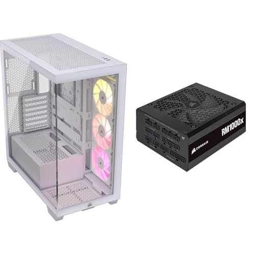 Image of CORSAIR 3500X ARGB Mid-Tower ATX PC Case + CORSAIR RM1000x Fully Modular ATX Power Supply - White
