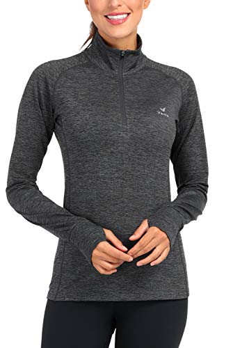 Women's Yoga Jacket 1/2 Zip Pullover Thermal Fleece Athletic Long Sleeve Running Top with Thumb Holes (Carbon Heather, Large)
