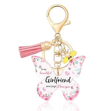 LECTNORE Key Ring Personalised Keyring, Cute Gifts for Girlfriend Birthday Gifts for Her Butterfly Keyring Gifts for Girlfriend Valentines Christmas Anniversary Birthday