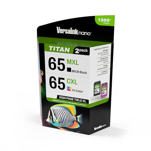 Image of VersaInk-Nano 65 MXL Titan-Magnetic Black & Color 2-Pack - Replaces 65 and 65 XL, Works with Deskjet 3700 Series, 2600 Series, Envy 5000 Series