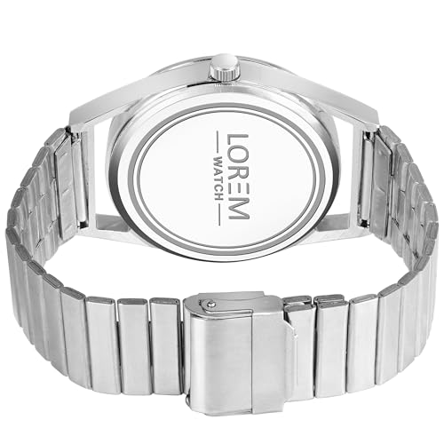 Image of LOREM Men's Stainless Steel Watch, Black Round Dial, Silver Band, Date Display, Quartz Movement